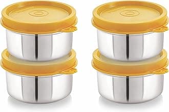 Stainless Steel Airtight Container | Leak Proof Container/Storage/Lunch Box with Lid | BPA Free, Durable & Rust-Proof | SL-22-set of 4, 250ml each, Yellow