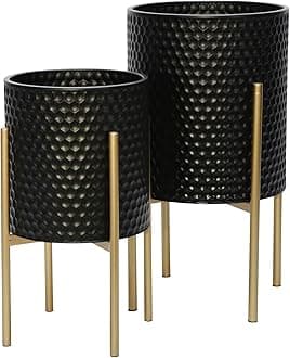 Sagebrook Home Planters On Stands 12629, Metal, Hexagon Black, 14"