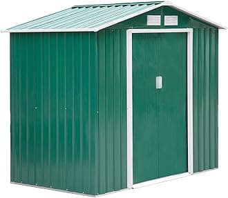 Outsunny 7' x 4' Outdoor Storage Shed, Garden Tool House with Foundation Kit, 4 Vents and 2 Easy Sliding Doors for Backyard, Patio, Garage, Lawn, Green