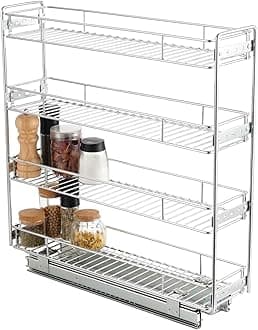 OCG 4-Tier Pull Out Kitchen Cabinet Spice Rack Holder Shelves (5" W x 21" D), Slide Out Slim Storage Wire Baskets for Storage Organization, Narrow Pull Out Storage for Narrow Space