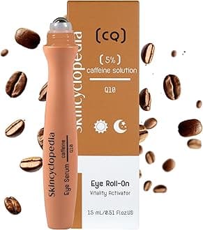 Caffeine Eye Roll-On Cooling with Q10 and Hyaluronic Acid, Eye Serum Against Dark Circles and Eye Bags, Anti-Ageing Eye Roller, Caffeine Skincare, Eye Care, 15 ml