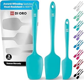 DI ORO Seamless Series 3 Piece Silicone Spatula Set - 600°F Heat Resistant Non Stick Rubber Kitchen Scraper Spatulas for Cooking, Baking, and Mixing – BPA Free and LFGB Certified Silicone (Teal)