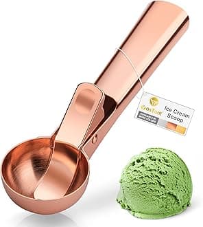 Premium Ice Cream Scoop with Trigger Ice Cream Scooper Stainless Steel, Heavy Duty Metal Icecream Scoop Spoon Dishwasher Safe, Perfect for Frozen Yogurt, Gelatos, Sundaes, Medium Rose Gold