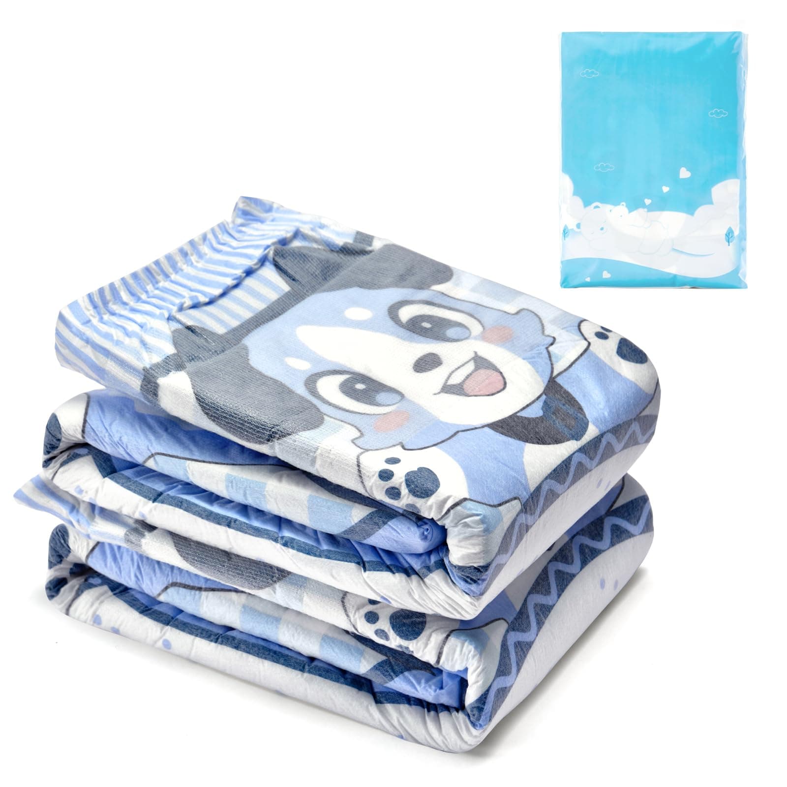 Adjustable Hook-and-Loop Fastener Closure Adult Printed Cloth Back Diaper 2 Pieces - Little Blue BabyFur (Large 36"-48")
