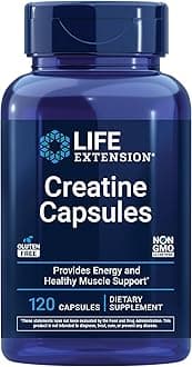 Life Extension Creatine Capsules Creatine Monohydrate and Vitamin C Promotes Energy Strength Lean Muscle Support and Healthy Endurance Gluten Free & Non-GMO, 120 Capsules