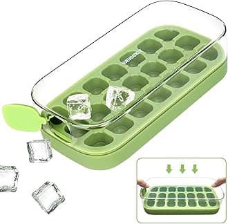 Ice Cube Tray, 21 pcs Easy Release Ice Block Mold With Lid - Silicone Ice Cube Trays for freezer without Touching - Ice Box with Lid for Cocktail, Tea, Whisky, Coffee