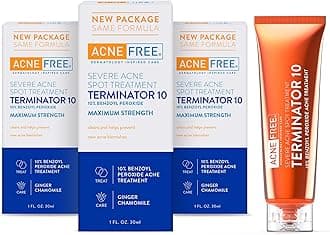 AcneFree Terminator 10 Acne Spot Treatment with Benzoyl Peroxide 10% Maximum Strength Acne Cream Treatment, 1 Ounce 3-Pack