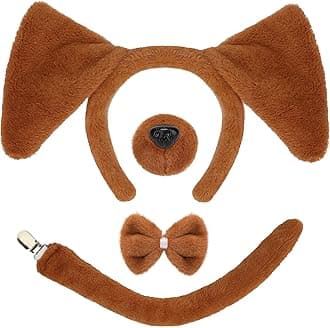 Mototo Dog Costume Set 4 PCS Puppy Animal Costume Brown Puppy Ears Headband and Tail Nose Bow Tie Accessories for Adult Halloween Christmas Theme Party Animal Cosplay
