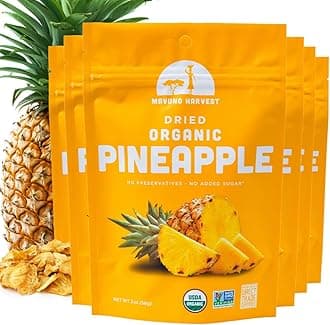 Mavuno Harvest Pineapple Dried Fruit Snacks | Organic Dried Pineapple Chunks| Gluten Free Healthy Snacks for Kids and Adults | No Sugar Added, Vegan, Non GMO, Direct Trade | 2 Ounce, Pack of 6