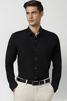 Peter England Men's Premium Solid Herringbone Regular Fit Full Sleeve Formal Shirt | Wonder Fabric | Cotton Rich