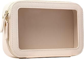 Clear Makeup Bag Small Cosmetic & Toiletry Bag Waterproof Travel Case Women's Pouch Organizer Makeup Bag for Car with Zipper Women (Beige, Small)