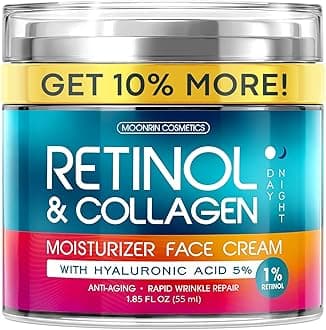 MOONRIN Retinol Cream for Face - Collagen and Retinol Moisturizer with Hyaluronic Acid, Day-Night Anti-Aging Moisturizer for Women, Men, Collagen Cream for Face Reduces Wrinkles, Dryness, 1.85 Oz