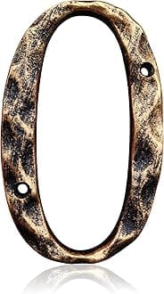 5.5 Inch House Numbers & Letters, Highly Visible Cast Iron Metal Home Address Number for Street Office Mailbox, Antique Brass (Number 0)