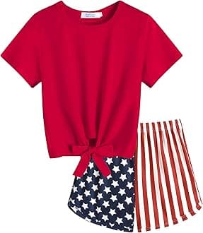 Arshiner Girls 2 Piece Outfits Summer Clothes Short Sleeve Tops and Paperbag Waist Shorts Set Cute Outfits 5-14