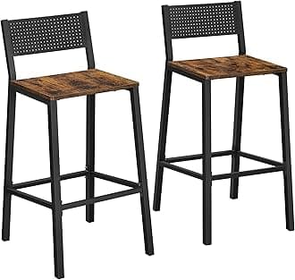 Bar Stools, Set of 2 Bar Chairs, Tall Bar Stools with Backrest, Industrial in Party Room, Rustic Brown and Black ULBC070B01