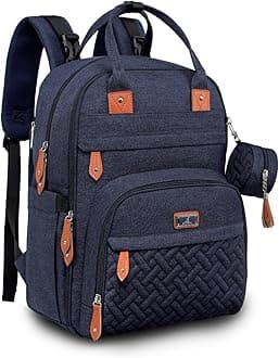 Diaper Bag Backpack, BabbleRoo Baby Nappy Changing Bags Multifunction Waterproof Travel Back Pack with Changing Pad & Stroller Straps & Pacifier Case, Unisex and Stylish (Navy Blue)