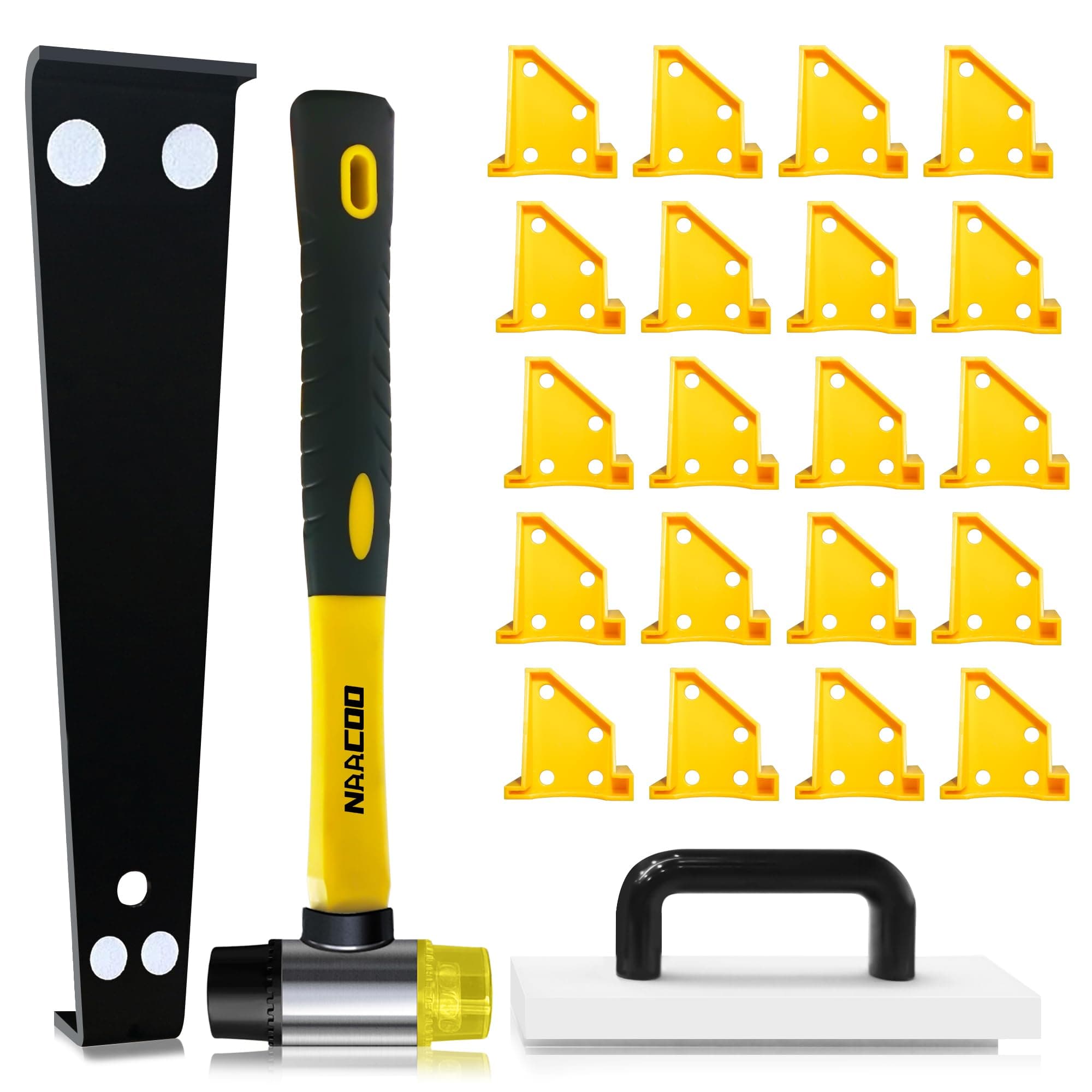 Laminate Flooring Tools, Vinyl Flooring Tools, LVP Installation Kit, Tapping Block with Handle, 2 in 1 Spacers, Heavy Duty Pull Bar, Reinforced Double-Faced Mallet.