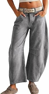 CHARTOU Women's Wide Leg Cropped Baggy Y2k Mid Rise Jeans - Boyfriend Harem Denim Pants