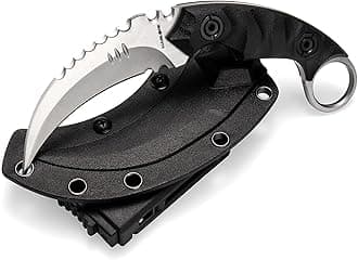Karambit Knife Outdoor Survival Claw Knife Teeth Knife Double edged Knives Fixed Blade Camping Survival Knife Hunting Knives EDC Tools Tactical Knife With Sheath (Silver and Black G10)