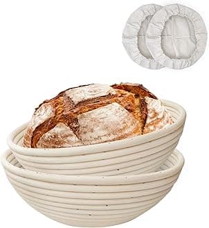 YEESON 2 Pack 10 inch Banneton Proofing Basket Set, Sourdough Bread Proofing Basket Baking Dough Bowl with Cloth Liner for Home Bakers (Round)