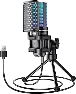 TONOR Gaming USB Microphone PC, RGB Condenser Computer Mic with Tripod Stand, Quick Mute, Gain Control, Gaming, Streaming, Podcasting, Recording, Cardioid Mic Kit Laptop/PS4/PS5 TC777 Pro, black