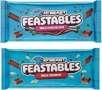 GenericMr. Beast Feastables Milk Chocolate, Milk Crunch Beast Bars Bundle, New Formula Smoother and Creamier Texture, 2.1 oz (60g), 2 BARS, Full Size
