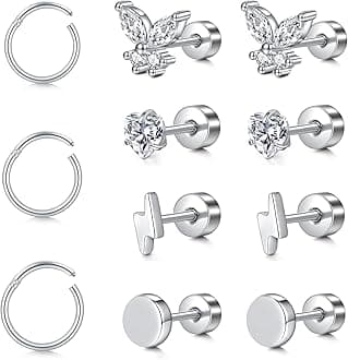 MODRSA 20g 16g Cartilage Earrings for Women Silver Gold Helix Piercing Jewelry Surgical Steel Hypoallergenic Flat Back Earrings Cartilage Hoop for Women Forward Helix Earring Tragus Jewelry Screw Back