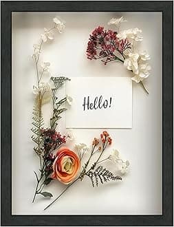 FrameWorks 12x16 Driftwood Wooden Shadow Box Frame – Soft Felt Back, Tempered Glass, and Included Elegant White Ball Push Pins