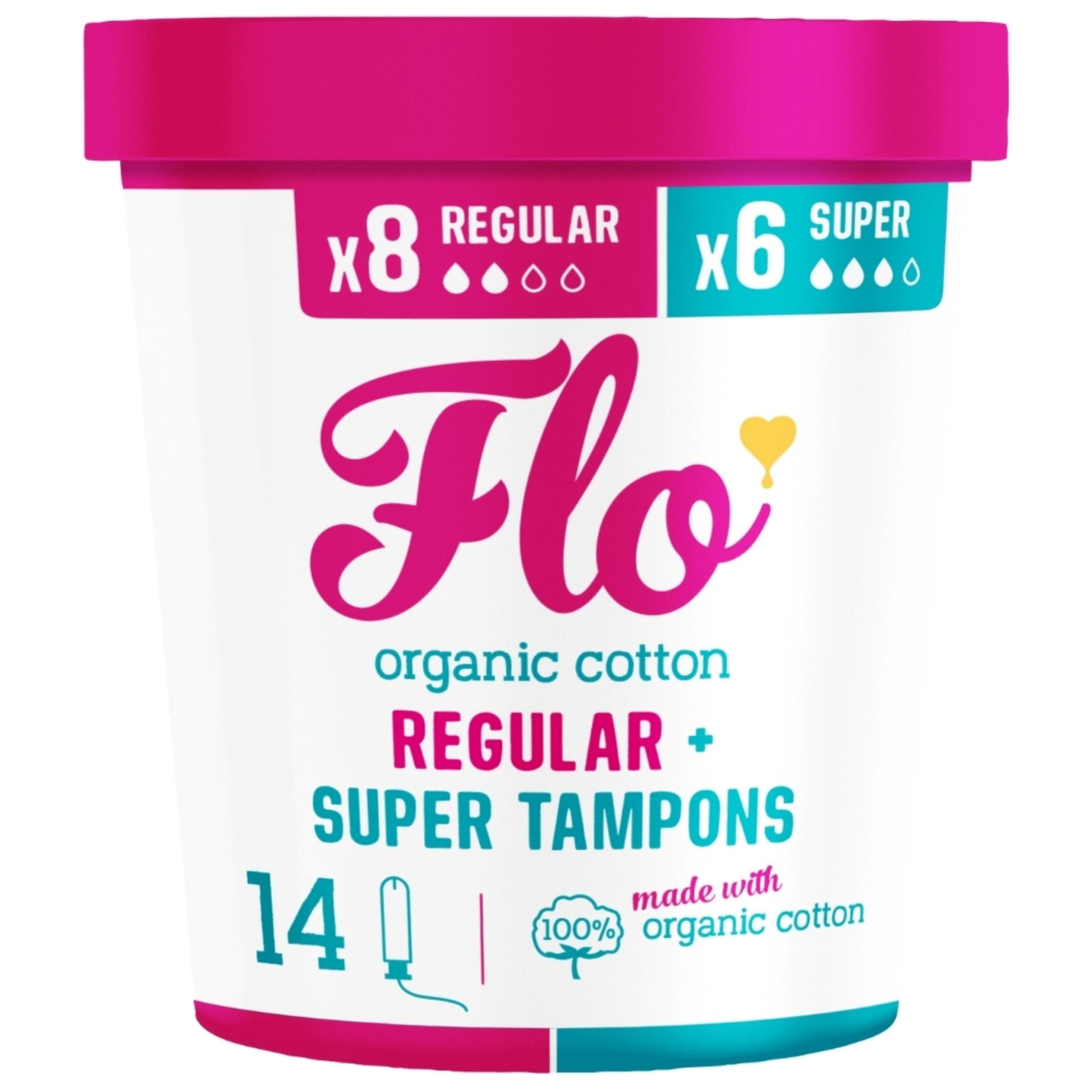 Applicator Tampons, Made from Organic Cotton, Biodegradable, Regular and Super Combo Pack, 14 Count