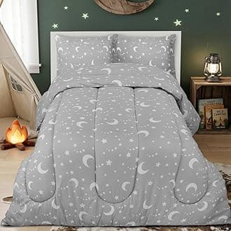 Utopia Bedding Moon Star Kids Comforter Set with 2 Pillow Shams, 3 Piece Soft Microfiber Twin Bed Comforter with Pillow Shams, Printed Kids Bedding for Boys and Girls, Breathable,Easy Care