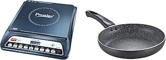 Prestige PIC 20 1600 Watt Induction Cooktop (Black) & Sandwich Maker PGMFD 01 & Omega Deluxe Aluminium Granite Fry Pan, 200mm (Omelette Pan), Black