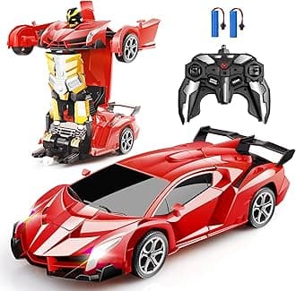 Blackma Remote Control Car - Transform, One-Button Deformation & 360°Rotating Drifting, Transform Robot RC Car with LED Light, Toy Gifts for 4 5 6 7 8 9 10 11 12 Years Old Boy (Red)