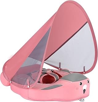 Mambobaby Float Add Tail No Flip Over Non-Inflatable Baby Swim Float Pearl Foam Solid Water Floats Smart Swim Trainer Infant Pool Float Swim Ring with Sun Canopy