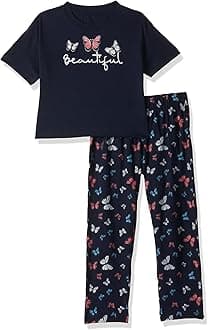 T2F Girls Cotton Printed Oversized Fit Crop Top and Pant Pajama Set