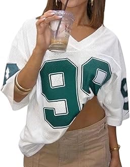 Hesaco Womens Graphic Tees - Oversized Jersey Summer Top Jersey Top Coquette Clothes Y2k Streetwear Short Sleeve Shirts