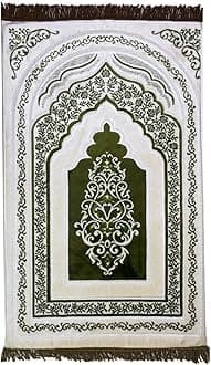 Modefa Foam Padded Prayer Rug | Thick Prayer Mat with Knee Cushion Memory Foam Prayer Mats | One Inch Thick Soft Velvet Islamic Praying Mat Luxury (Olive)