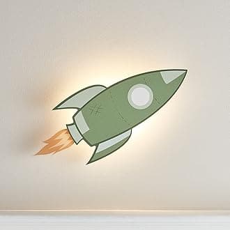 Lights4fun Battery Operated LED Rocket Children's Wall Light Kids Bedroom Nursery Decoration with Remote and Timer