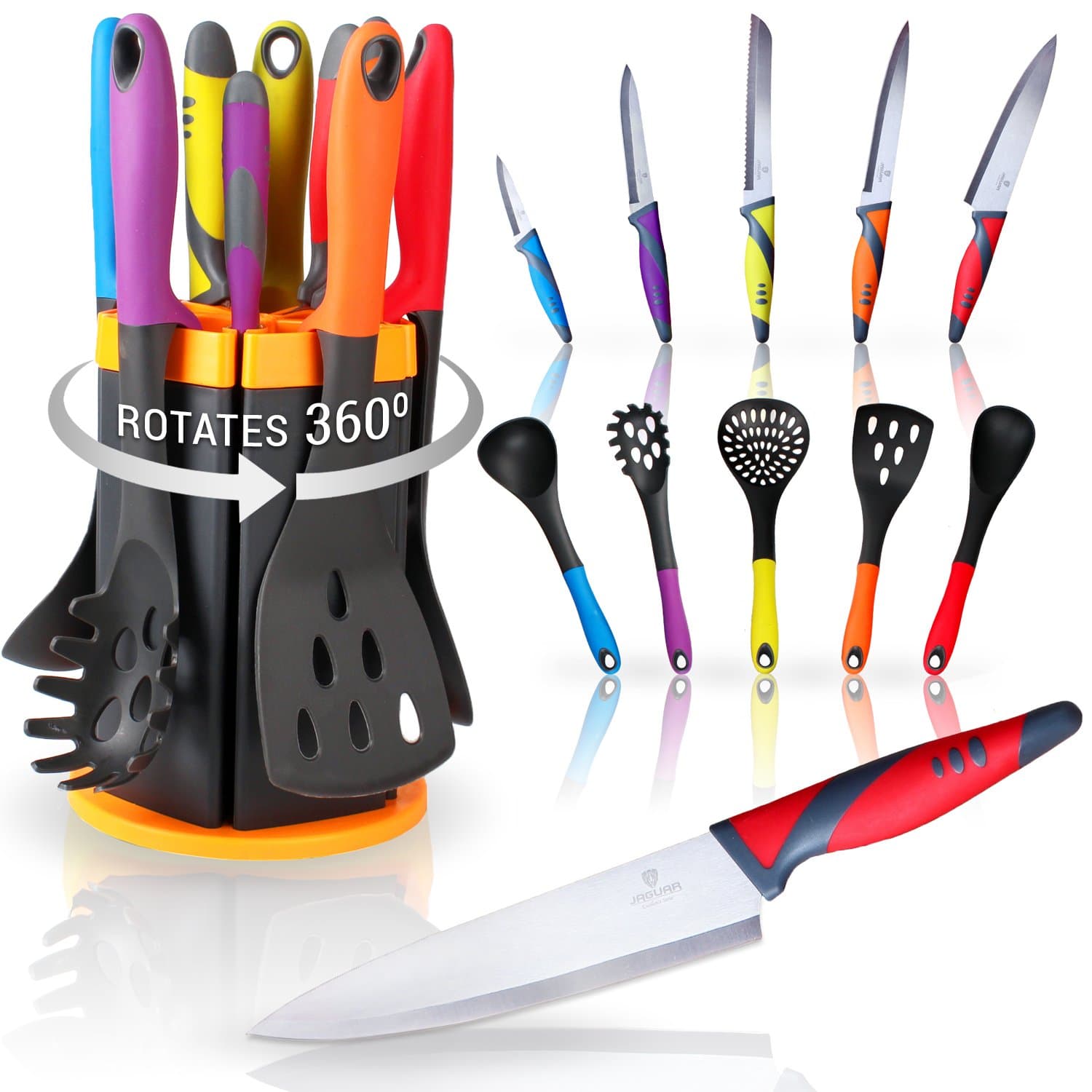 Kitchen Knife and Utensil Set with Rotating Stand