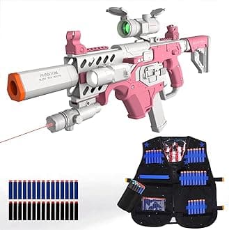 Toy Gun Automatic Sniper Rifle with Tactical Vest Kit, Scope Toy Foam Blaster Dart Toys with 120 Darts IR and Flashlight Shooting Outdoor Activity Game Birthday Xmas Gift for Kids Age 8+