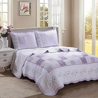 Cozy Line Home Fashions 100% Cotton Hand Piecing Real Patchwork Love of Lilac Bedding Quilt Set, Purple Orchid Lavender Chic Lace Floral Reversible Coverlet, Bedspread (Lilac, Twin - 2 Piece)