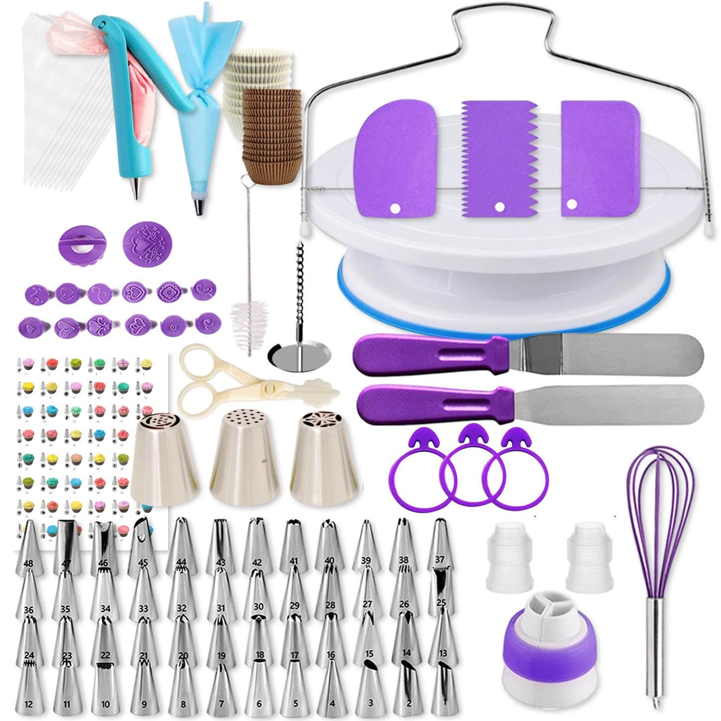 Cake Decorating Supplies, cake decorating kit for Beginners, Baking Pastry Tools, Numbered Icing Tips with Pattern Chart, Baking Tools (200 Pieces)