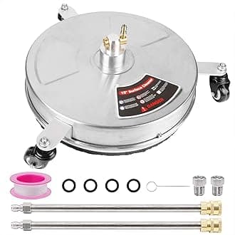 15" Pressure Washer Stainless Steel Surface Cleaner with 3 Wheels & 1/4" Quick Connector, Power Washer Attachment with 2 Extension Wand, 2 Replacement Nozzles, 4000 PSI