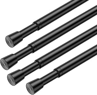 AIZESI Spring Tension Rods Adjustable Tension Curtain Rod Small Tension Rod No Drilling Expandable Spring Loaded Curtain Tension Rod（Black,26" to 39"-4Pcs)
