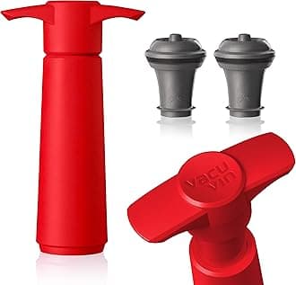 The Original Vacu Vin Wine Saver with 2 Vacuum Stoppers, Red (Red)