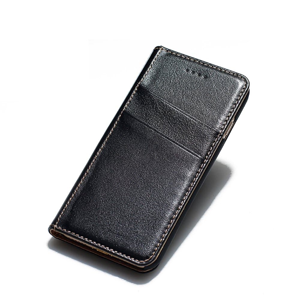 iPhone 7 Case @Dnice Luxury Genuine Leather Phone Caces [ Outer Card Slot] [Flip Book] [Stand] For Apple iPhone 7 [4.7 inch]Leather Cases (Black)