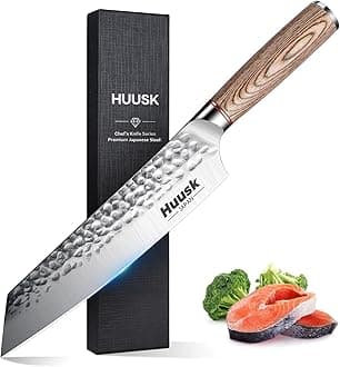 Huusk 8 Inch Kiritsuke Chef Knife Professional, High Carbon Steel Japanese Hand Forged Sushi Fish Knife, Ergonomic Pakkawood Handle - Father's Day for Men Women