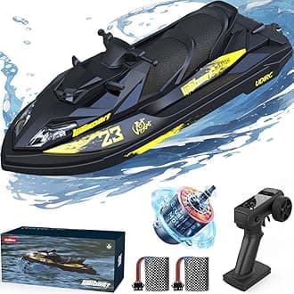 RC Turbo Jet Boat 25+KPH Brushless, 2.4GHz Adult RC Jet Ski, RC Boat for Pools, Lakes and Rivers with 2 Batteries, LED Light, Low Battery Alarm