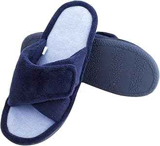 Adjustable House Slippers for Women Memory Foam Soft Indoor Shoes Coral Fleece Lined Open Toe Home Slip on Slides Sandals All Seasons