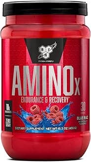 BSN Amino X Muscle Recovery & Endurance Powder with BCAAs, 10 Grams of Amino Acids, Keto Friendly, Caffeine-Free, Support Endurance, Zero Sugar, Blue Raz, 30 servings, 15.34 Ounce (Packaging May Vary)
