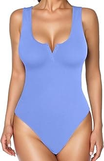 Popilush Bodysuits for Women Tummy Control Henley Going Out Outfits Shirts Body Suits Thong Button Down Tank Tops